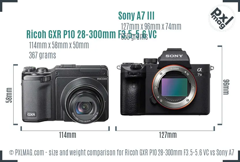 Ricoh GXR P10 28-300mm F3.5-5.6 VC vs Sony A7 III size comparison Ricoh GXR P10 28-300mm F3.5-5.6 VC vs Sony A7 III size comparison