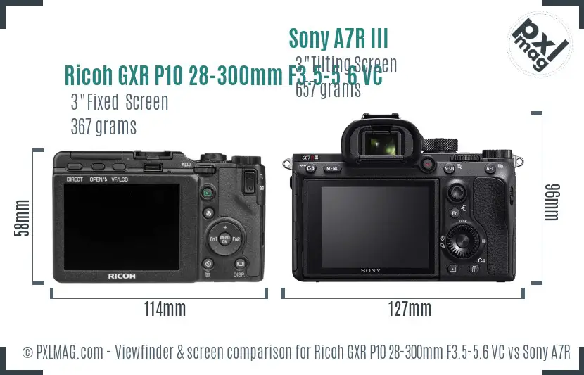 Ricoh GXR P10 28-300mm F3.5-5.6 VC vs Sony A7R III Screen and Viewfinder comparison