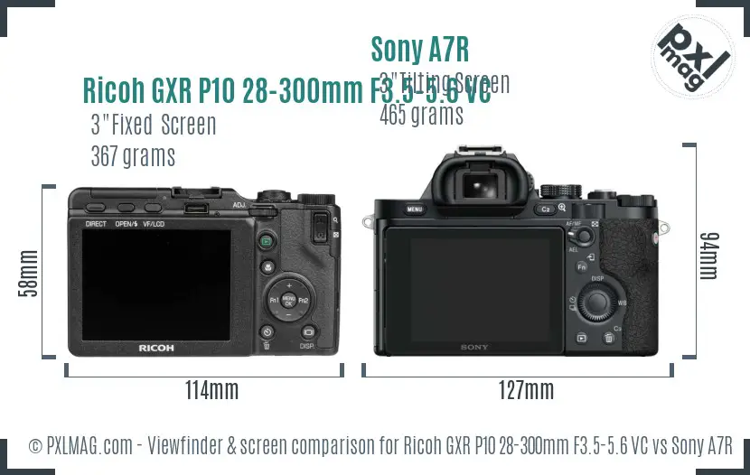 Ricoh GXR P10 28-300mm F3.5-5.6 VC vs Sony A7R Screen and Viewfinder comparison