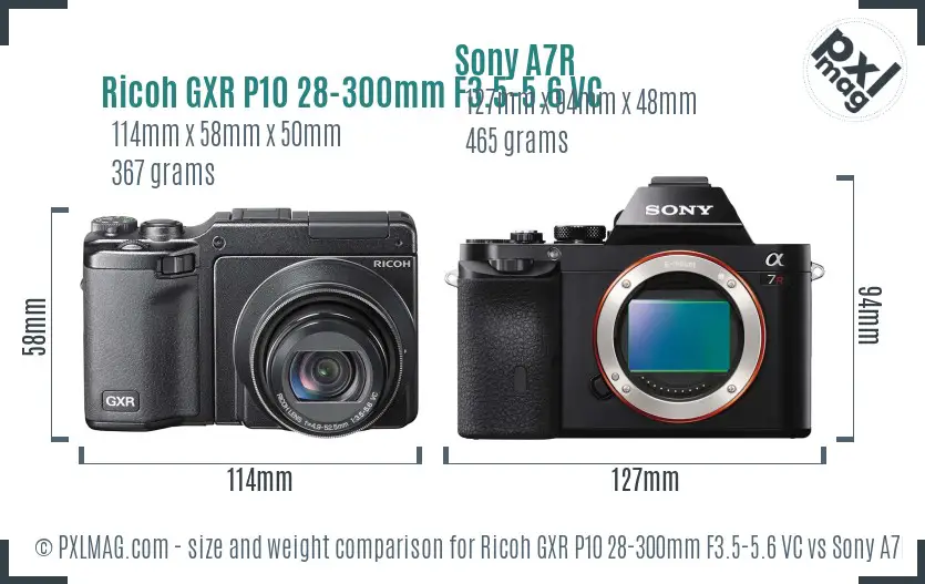 Ricoh GXR P10 28-300mm F3.5-5.6 VC vs Sony A7R size comparison