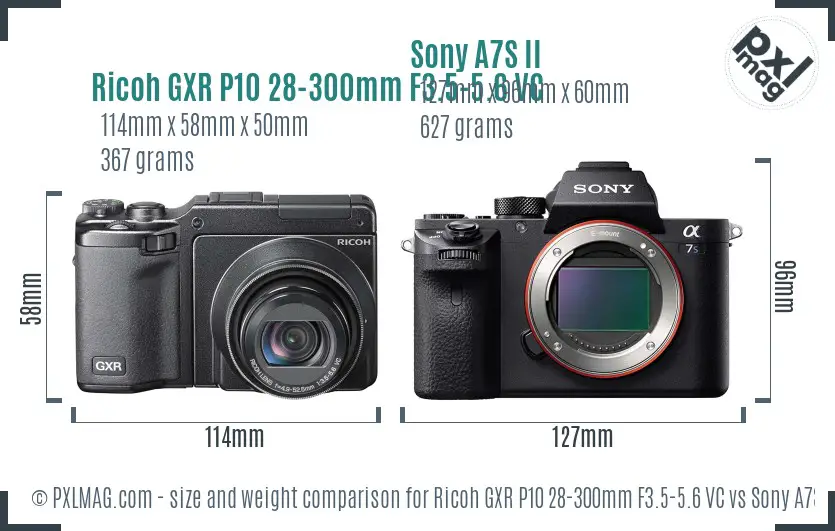 Ricoh GXR P10 28-300mm F3.5-5.6 VC vs Sony A7S II size comparison