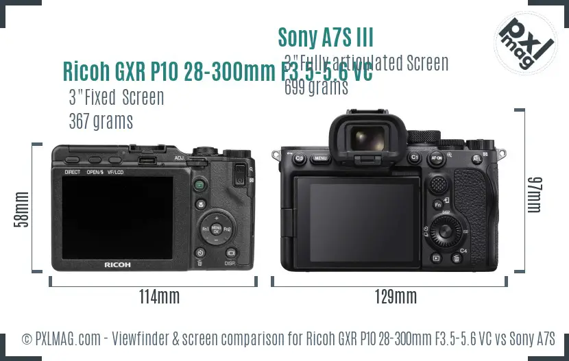 Ricoh GXR P10 28-300mm F3.5-5.6 VC vs Sony A7S III Screen and Viewfinder comparison