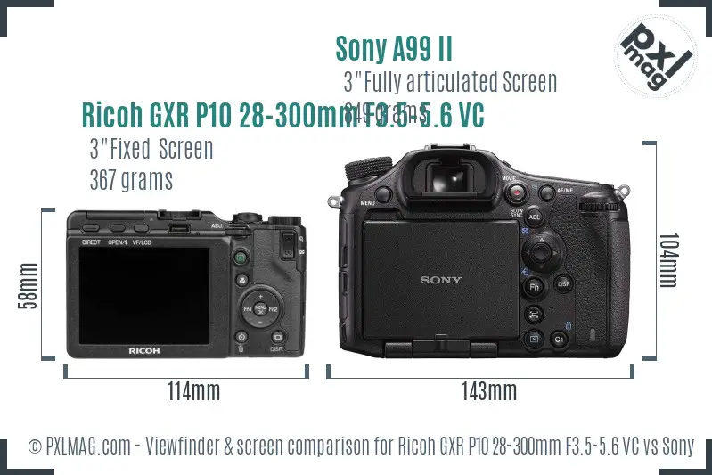 Ricoh GXR P10 28-300mm F3.5-5.6 VC vs Sony A99 II Screen and Viewfinder comparison