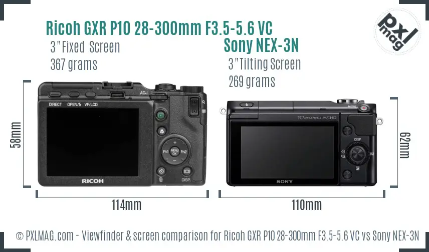 Ricoh GXR P10 28-300mm F3.5-5.6 VC vs Sony NEX-3N Screen and Viewfinder comparison