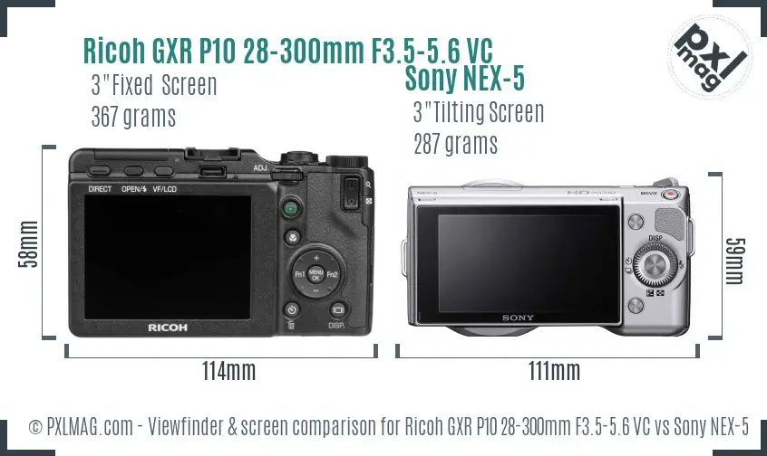 Ricoh GXR P10 28-300mm F3.5-5.6 VC vs Sony NEX-5 Screen and Viewfinder comparison