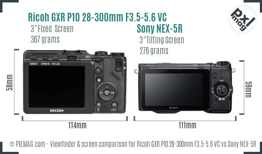 Ricoh GXR P10 28-300mm F3.5-5.6 VC vs Sony NEX-5R Screen and Viewfinder comparison