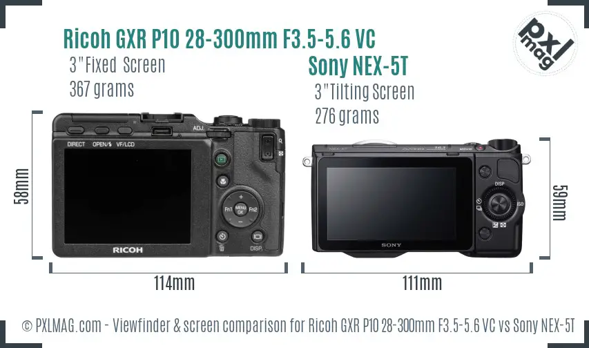 Ricoh GXR P10 28-300mm F3.5-5.6 VC vs Sony NEX-5T Screen and Viewfinder comparison