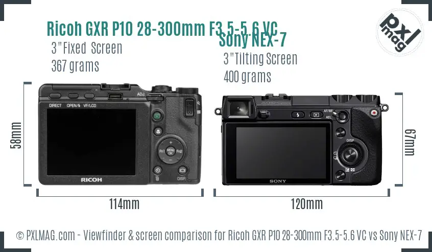 Ricoh GXR P10 28-300mm F3.5-5.6 VC vs Sony NEX-7 Screen and Viewfinder comparison