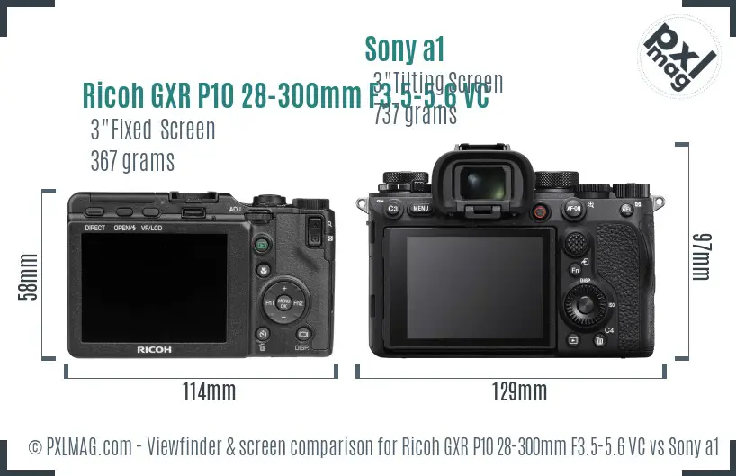 Ricoh GXR P10 28-300mm F3.5-5.6 VC vs Sony a1 Screen and Viewfinder comparison