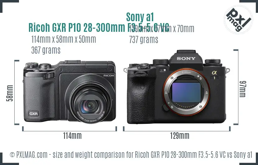 Ricoh GXR P10 28-300mm F3.5-5.6 VC vs Sony a1 size comparison