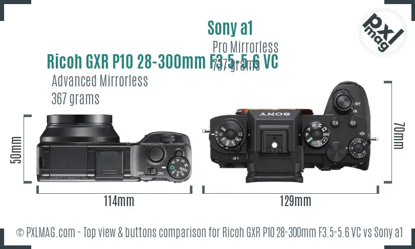 Ricoh GXR P10 28-300mm F3.5-5.6 VC vs Sony a1 top view buttons comparison