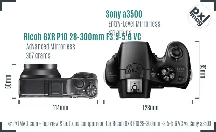Ricoh GXR P10 28-300mm F3.5-5.6 VC vs Sony a3500 top view buttons comparison