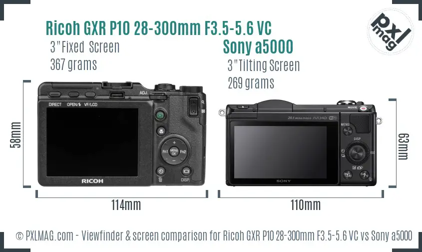 Ricoh GXR P10 28-300mm F3.5-5.6 VC vs Sony a5000 Screen and Viewfinder comparison