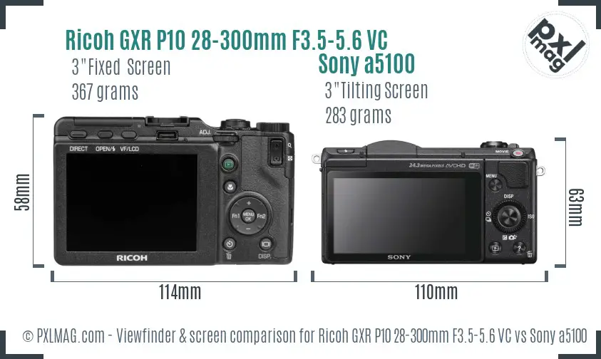 Ricoh GXR P10 28-300mm F3.5-5.6 VC vs Sony a5100 Screen and Viewfinder comparison