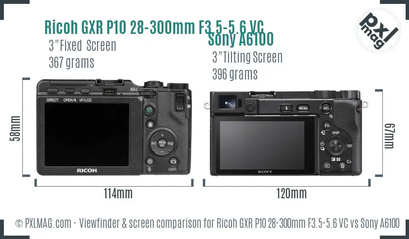 Ricoh GXR P10 28-300mm F3.5-5.6 VC vs Sony A6100 Screen and Viewfinder comparison
