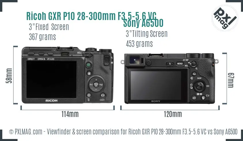 Ricoh GXR P10 28-300mm F3.5-5.6 VC vs Sony A6500 Screen and Viewfinder comparison