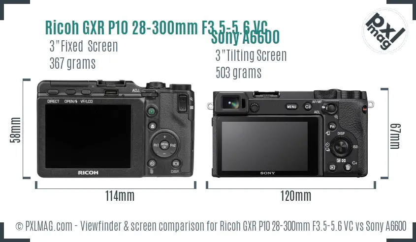 Ricoh GXR P10 28-300mm F3.5-5.6 VC vs Sony A6600 Screen and Viewfinder comparison