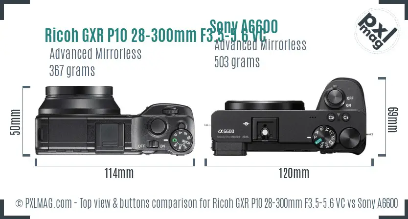 Ricoh GXR P10 28-300mm F3.5-5.6 VC vs Sony A6600 top view buttons comparison