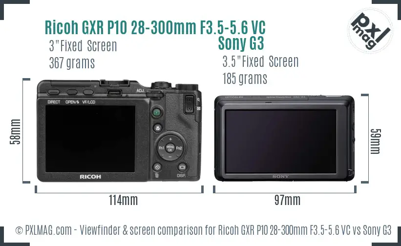 Ricoh GXR P10 28-300mm F3.5-5.6 VC vs Sony G3 Screen and Viewfinder comparison