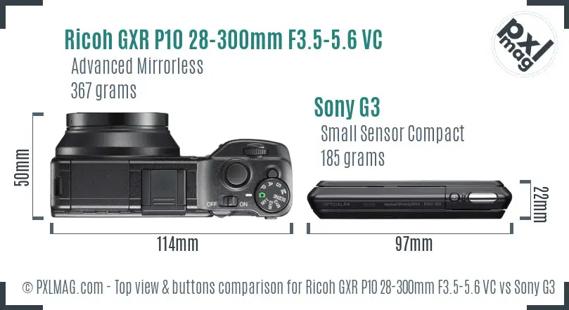 Ricoh GXR P10 28-300mm F3.5-5.6 VC vs Sony G3 top view buttons comparison