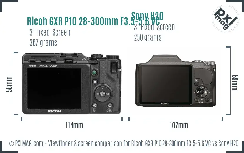 Ricoh GXR P10 28-300mm F3.5-5.6 VC vs Sony H20 Screen and Viewfinder comparison