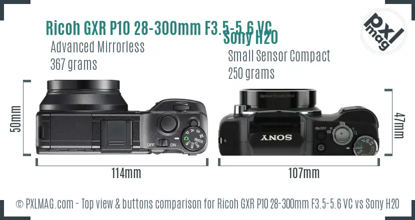 Ricoh GXR P10 28-300mm F3.5-5.6 VC vs Sony H20 top view buttons comparison