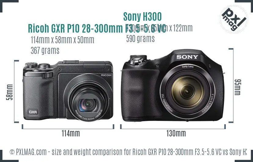 Ricoh GXR P10 28-300mm F3.5-5.6 VC vs Sony H300 size comparison Ricoh GXR P10 28-300mm F3.5-5.6 VC vs Sony H300 size comparison