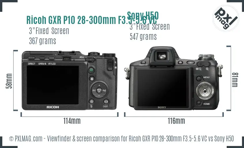 Ricoh GXR P10 28-300mm F3.5-5.6 VC vs Sony H50 Screen and Viewfinder comparison