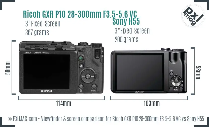 Ricoh GXR P10 28-300mm F3.5-5.6 VC vs Sony H55 Screen and Viewfinder comparison