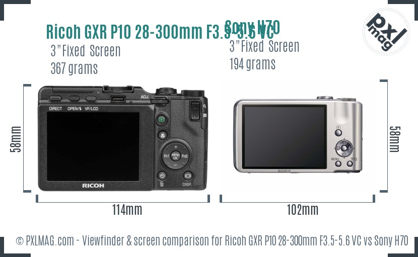Ricoh GXR P10 28-300mm F3.5-5.6 VC vs Sony H70 Screen and Viewfinder comparison