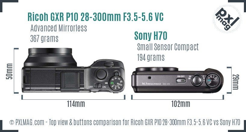 Ricoh GXR P10 28-300mm F3.5-5.6 VC vs Sony H70 top view buttons comparison