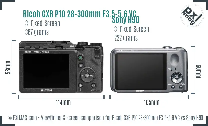 Ricoh GXR P10 28-300mm F3.5-5.6 VC vs Sony H90 Screen and Viewfinder comparison