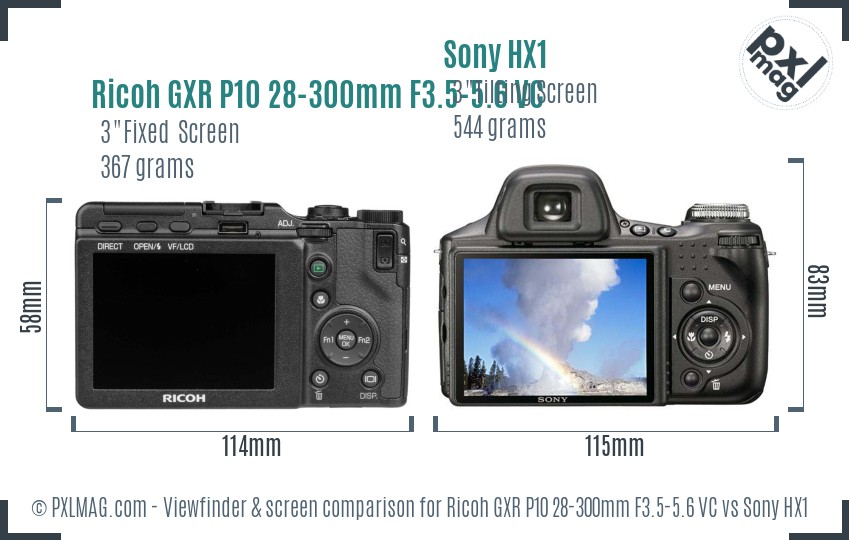 Ricoh GXR P10 28-300mm F3.5-5.6 VC vs Sony HX1 Screen and Viewfinder comparison
