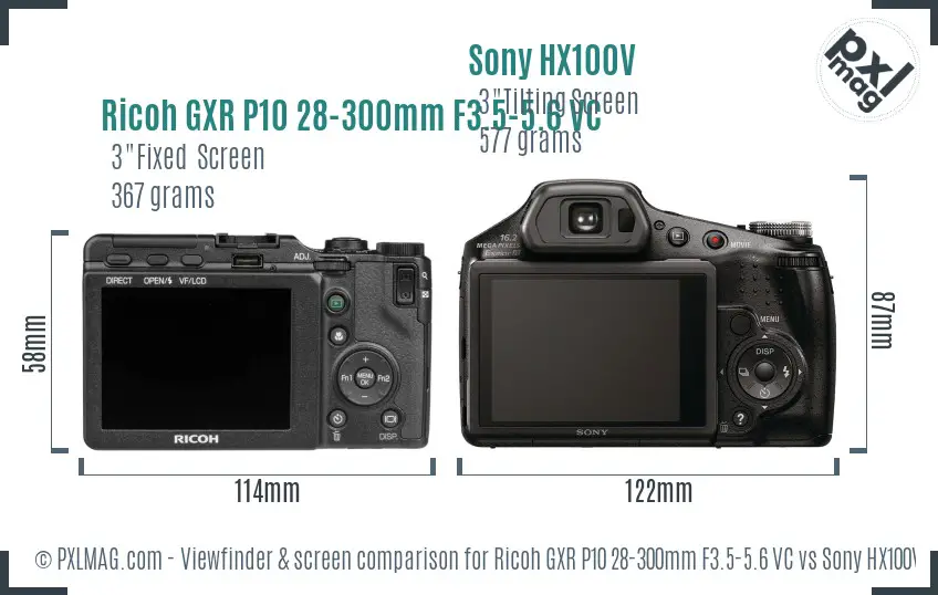 Ricoh GXR P10 28-300mm F3.5-5.6 VC vs Sony HX100V Screen and Viewfinder comparison