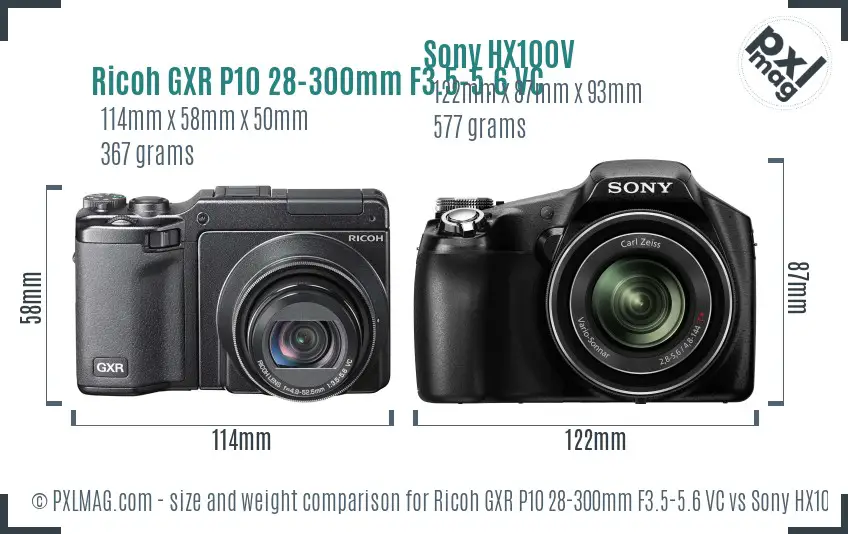 Ricoh GXR P10 28-300mm F3.5-5.6 VC vs Sony HX100V size comparison