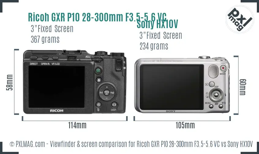 Ricoh GXR P10 28-300mm F3.5-5.6 VC vs Sony HX10V Screen and Viewfinder comparison Ricoh GXR P10 28-300mm F3.5-5.6 VC vs Sony HX10V Screen and Viewfinder comparison