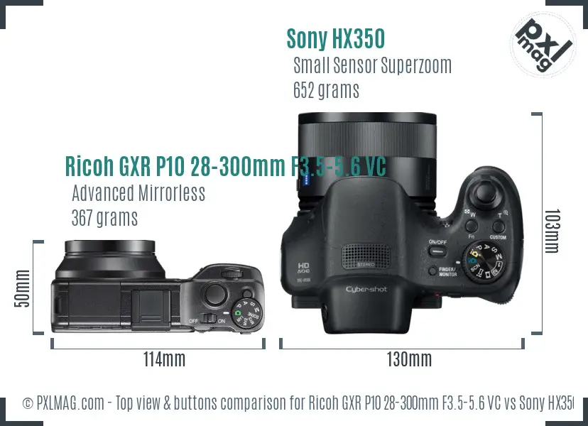 Ricoh GXR P10 28-300mm F3.5-5.6 VC vs Sony HX350 top view buttons comparison