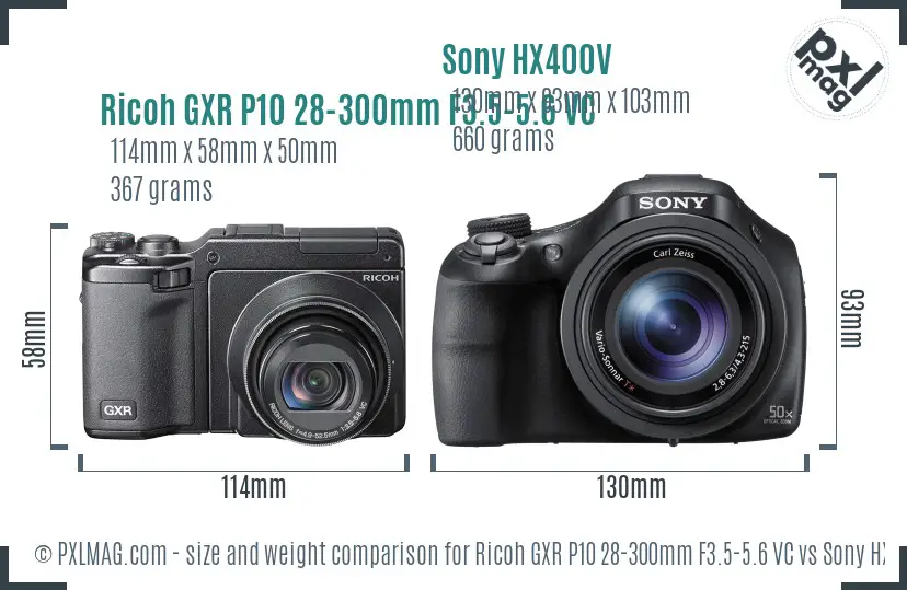 Ricoh GXR P10 28-300mm F3.5-5.6 VC vs Sony HX400V size comparison