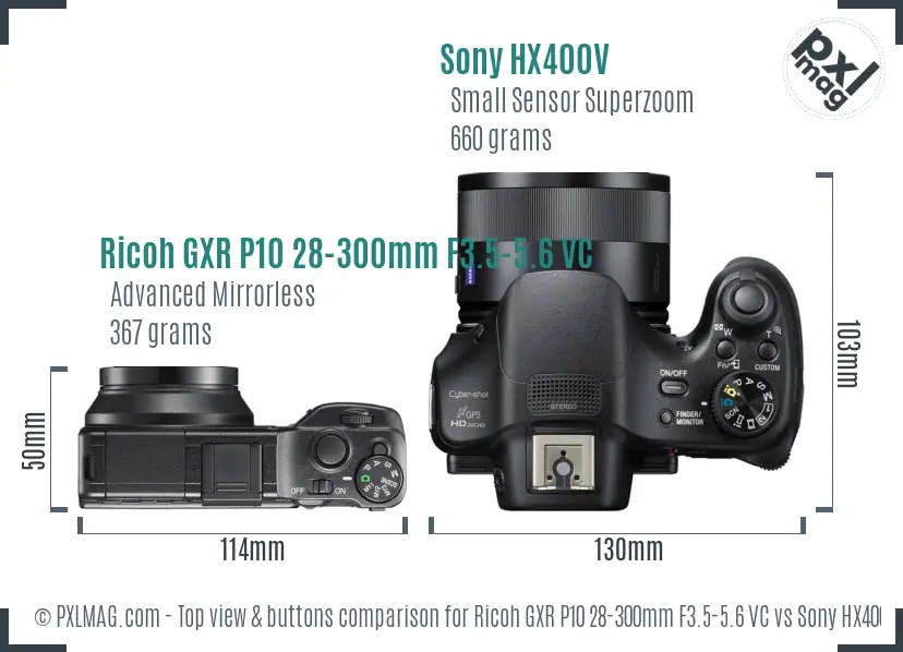 Ricoh GXR P10 28-300mm F3.5-5.6 VC vs Sony HX400V top view buttons comparison