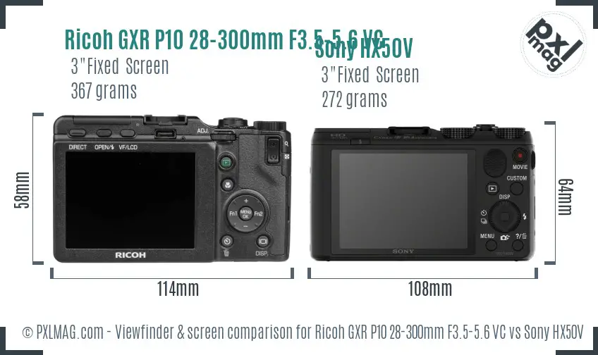 Ricoh GXR P10 28-300mm F3.5-5.6 VC vs Sony HX50V Screen and Viewfinder comparison Ricoh GXR P10 28-300mm F3.5-5.6 VC vs Sony HX50V Screen and Viewfinder comparison
