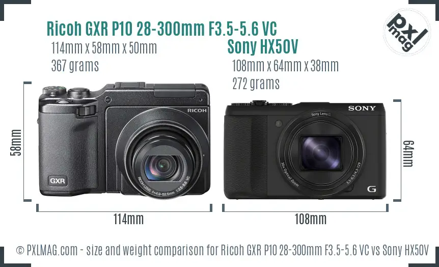 Ricoh GXR P10 28-300mm F3.5-5.6 VC vs Sony HX50V size comparison Ricoh GXR P10 28-300mm F3.5-5.6 VC vs Sony HX50V size comparison