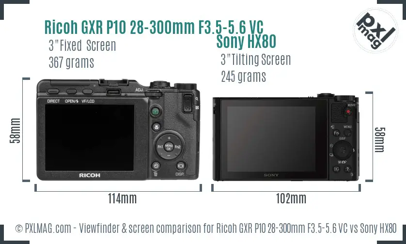 Ricoh GXR P10 28-300mm F3.5-5.6 VC vs Sony HX80 Screen and Viewfinder comparison