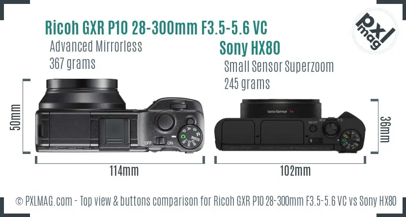 Ricoh GXR P10 28-300mm F3.5-5.6 VC vs Sony HX80 top view buttons comparison