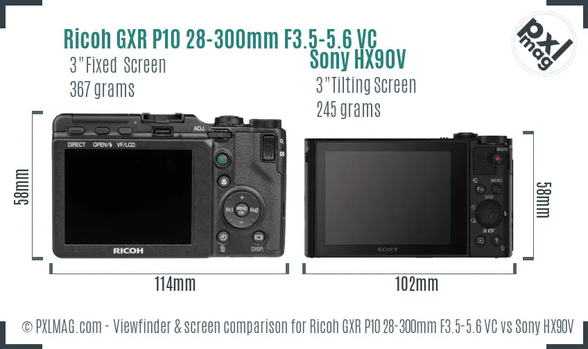 Ricoh GXR P10 28-300mm F3.5-5.6 VC vs Sony HX90V Screen and Viewfinder comparison