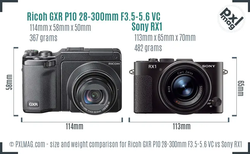 Ricoh GXR P10 28-300mm F3.5-5.6 VC vs Sony RX1 size comparison Ricoh GXR P10 28-300mm F3.5-5.6 VC vs Sony RX1 size comparison