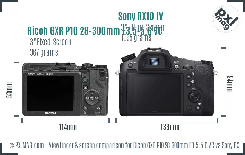 Ricoh GXR P10 28-300mm F3.5-5.6 VC vs Sony RX10 IV Screen and Viewfinder comparison