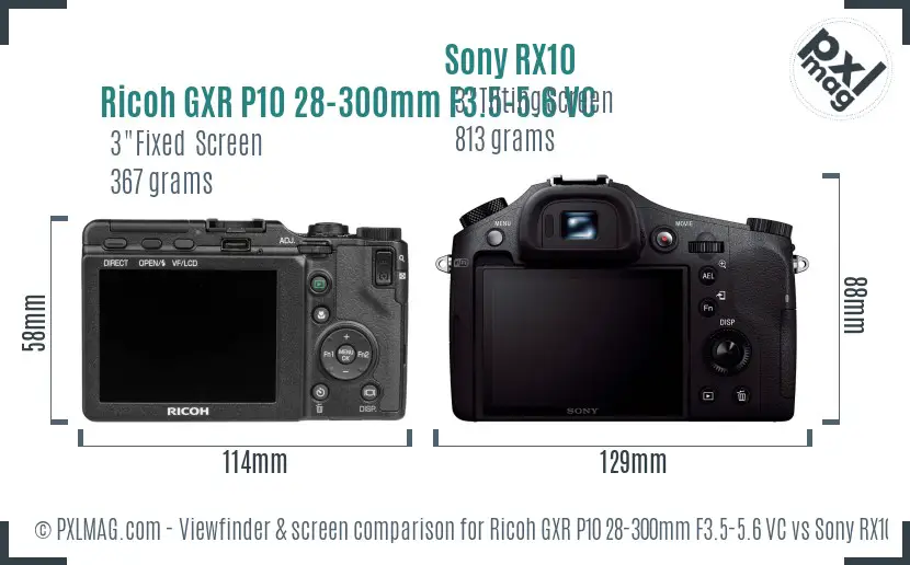 Ricoh GXR P10 28-300mm F3.5-5.6 VC vs Sony RX10 Screen and Viewfinder comparison Ricoh GXR P10 28-300mm F3.5-5.6 VC vs Sony RX10 Screen and Viewfinder comparison