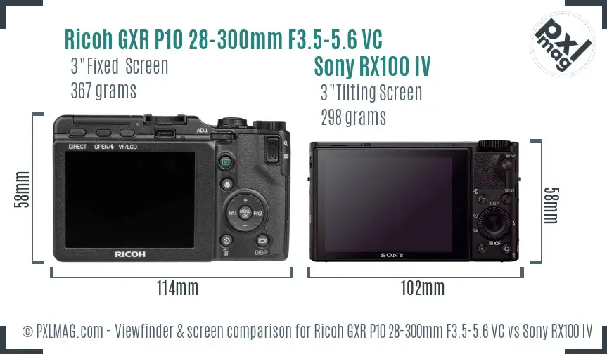 Ricoh GXR P10 28-300mm F3.5-5.6 VC vs Sony RX100 IV Screen and Viewfinder comparison