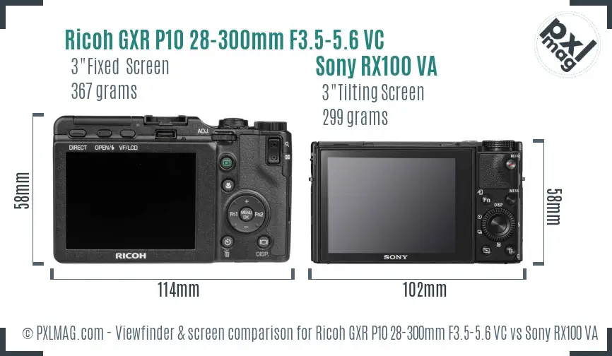 Ricoh GXR P10 28-300mm F3.5-5.6 VC vs Sony RX100 VA Screen and Viewfinder comparison