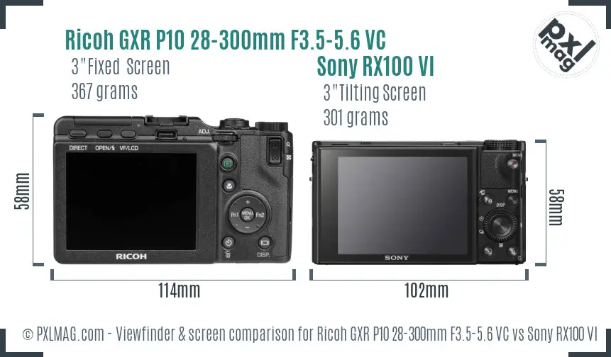 Ricoh GXR P10 28-300mm F3.5-5.6 VC vs Sony RX100 VI Screen and Viewfinder comparison